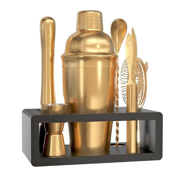 New York Brass Cocktail Shaker & Bar Set, a sophisticated wedding gift for couples.