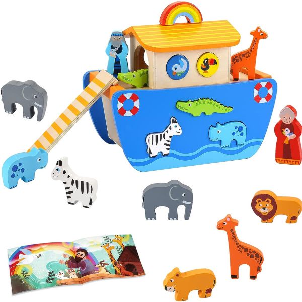 KMTJT Toddlers Wooden Noah's Ark Toy Animal Playset, a biblical themed playset for Easter fun