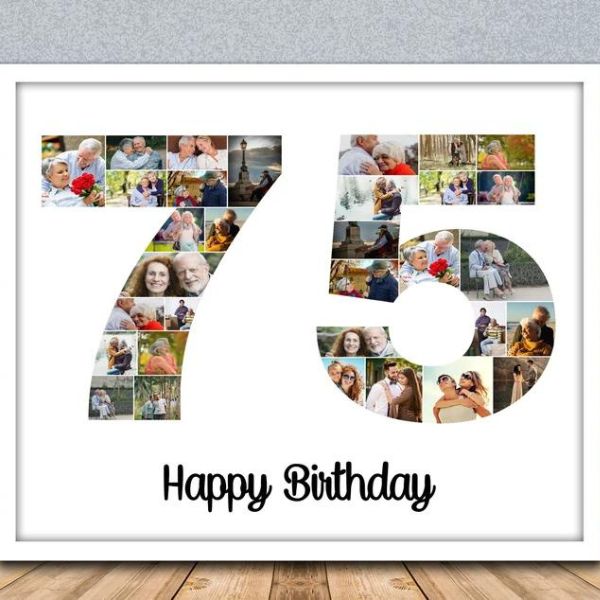Creative number-themed photo collage, a personalized way to celebrate dad's 75th birthday.