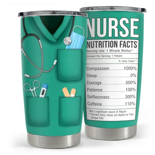 Delight a vet on Veterinary Day with a Nurse Nutritional Facts Tumbler, blending humor and appreciation in one.