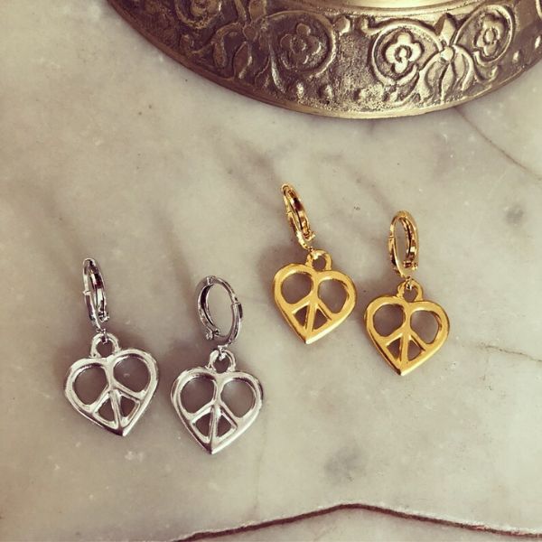 Peace & Love Huggie Hoop Earrings as an ideal for summer gifting.