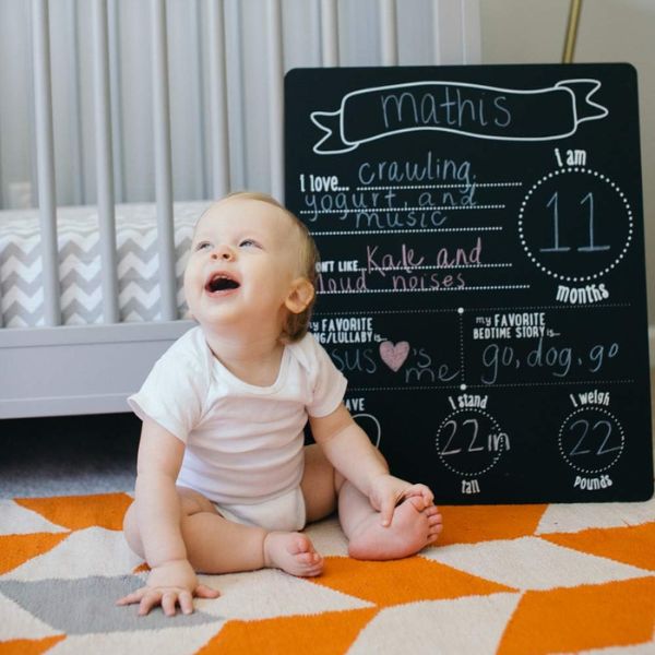 Celebrate Baby Day milestones with the Pearhead Baby Milestone Chalkboard.