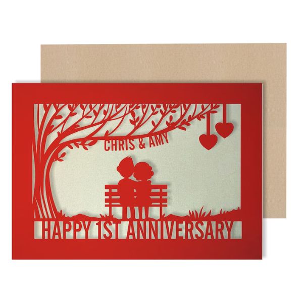 Personalised Papercut Anniversary Card, a beautifully crafted keepsake for boyfriend's anniversary.