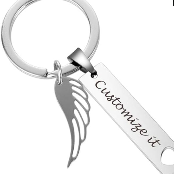 Personalized Angel Wings Keychain, a meaningful selection in memory of mom gifts, carries a reminder of a guardian angel's love and protection.