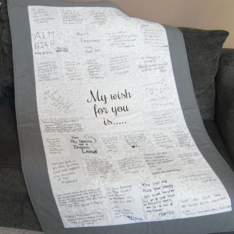 Personalized Autograph Quilt, a keepsake retirement gift for teachers.