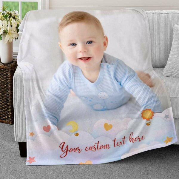 Personalized Baby Photo Blanket For Baby Boy as a cozy keepsake for treasured moments.