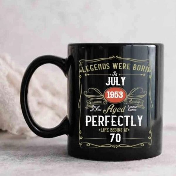 A personalized black mug makes a charming 70th birthday gift for dad, adding a touch of sentimentality to his morning routine.