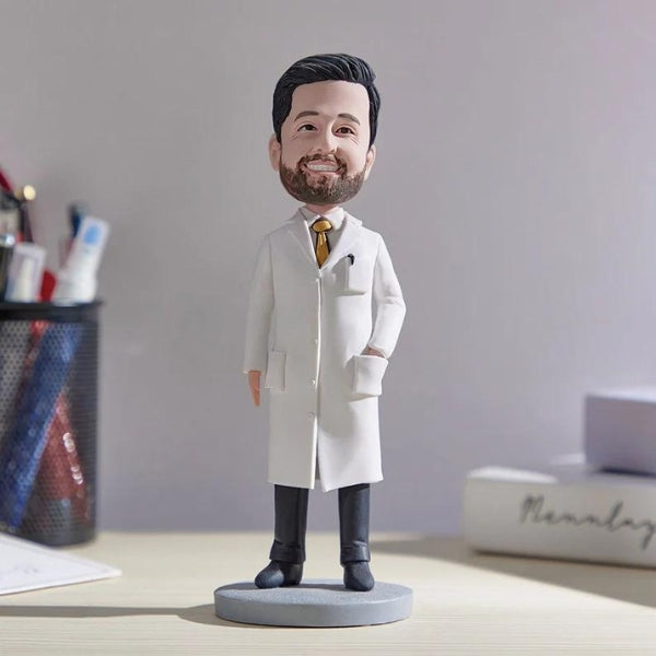 Customizable doctor bobblehead figurine, a humorous and personalized retirement gift for doctors