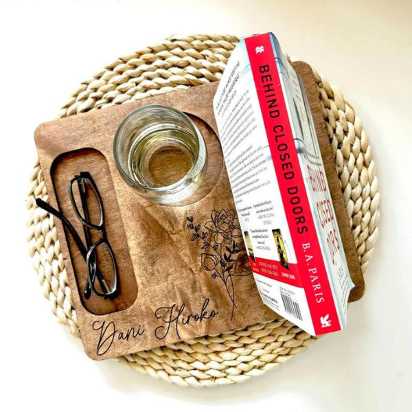 Personalized book valet tray with custom message, elegant organizational gifts for single moms.