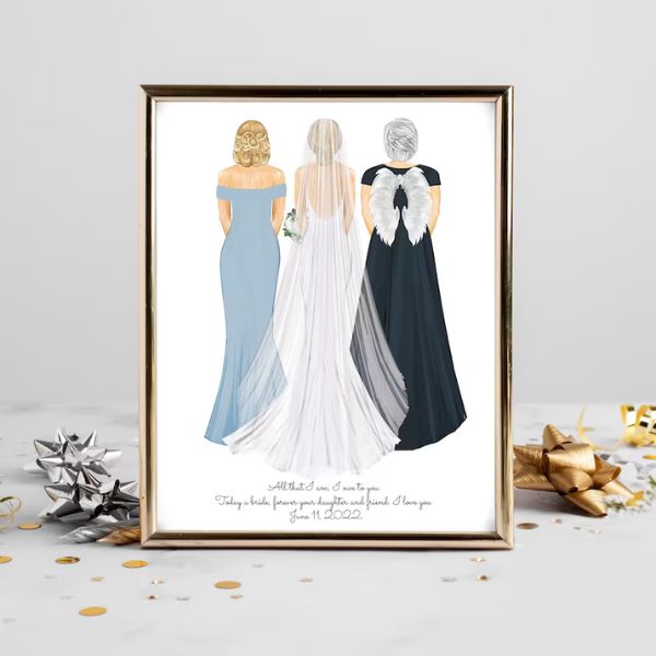 Personalized Bride Mom Grandmother Portrait Art captures the essence of family, a heartfelt mother of the bride gift.