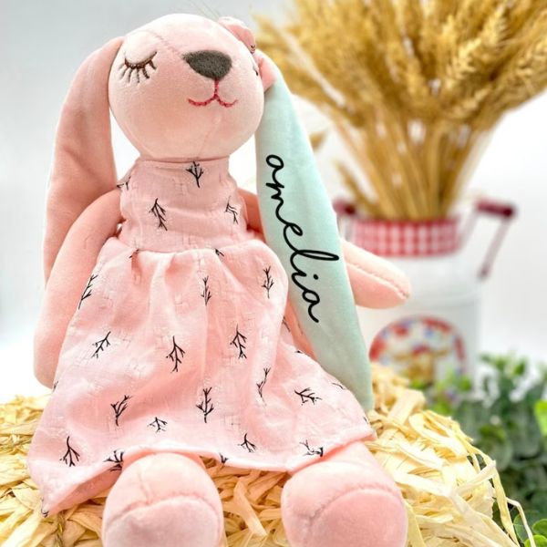 Delight in the charm of a Personalized Bunny Baby Girl Gift, a cuddly companion for your little one's adventures.