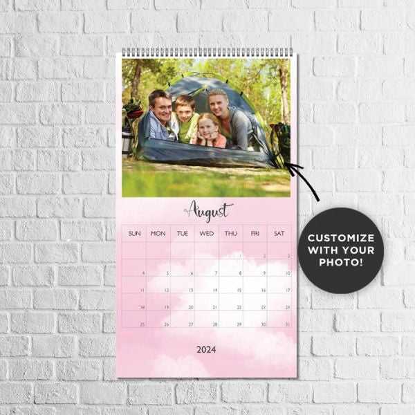 A personalized calendar adorned with family photos, a delightful mom gift from her son.