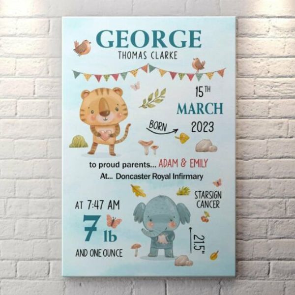 Personalized Canvas Baby Boy Stats For Nursery as a sweet touch to your baby boy's room.