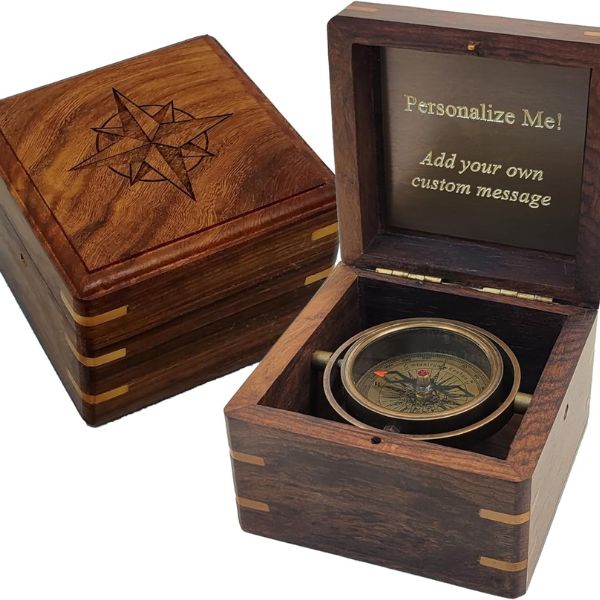 Engraved Personalized Compass for adventurous grandads - an inspiring grandad birthday gift.