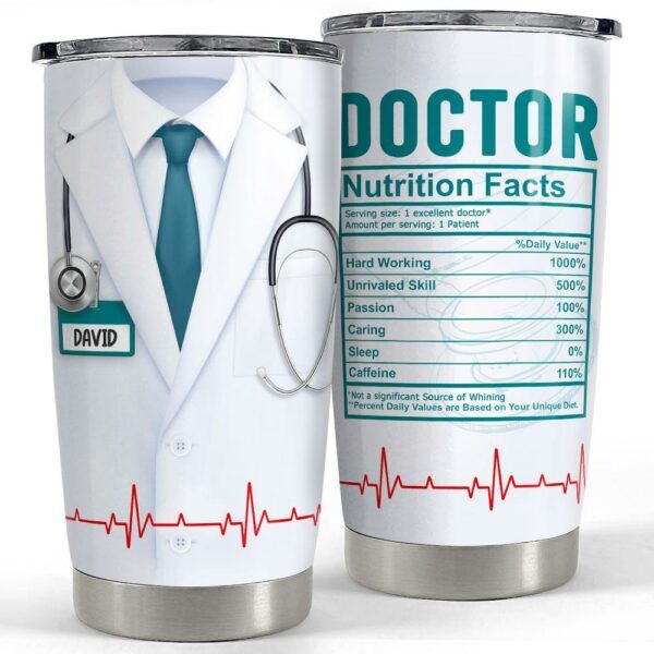 Veterinary Day is more special with a Personalized Doctor Tumbler featuring Doctor Nutrition Facts and a crisp white coat design.