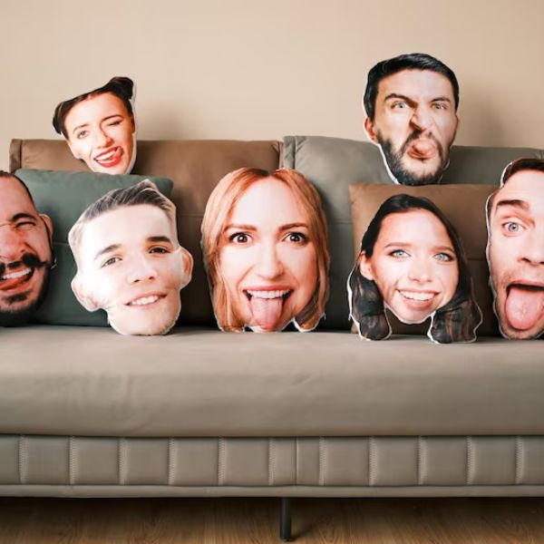 A set of Personalized Face Pillows featuring humorous expressions, making them a delightful addition to the array of Funny Gifts for Boyfriends.