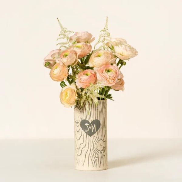 Personalized Faux Bois Vase, an elegant 1 year anniversary gift for flowers.