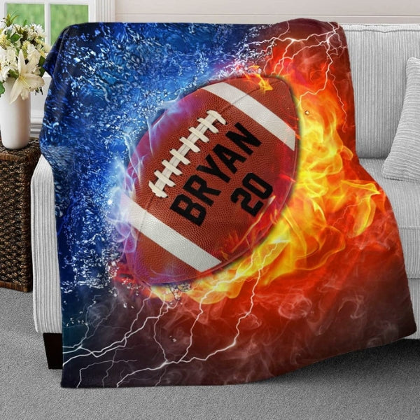 Cozy football blanket with custom number, a warm football gift for boys