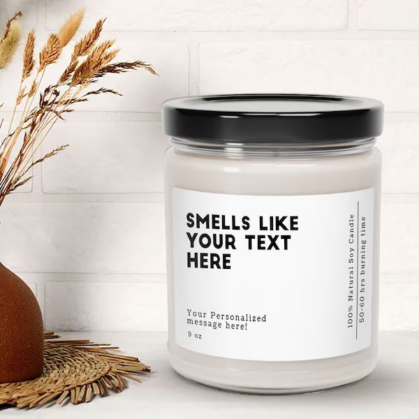 A close-up view of a Personalized Funny Candle, adorned with a humorous label, adding a touch of laughter to the collection of Funny Gifts for Boyfriends.