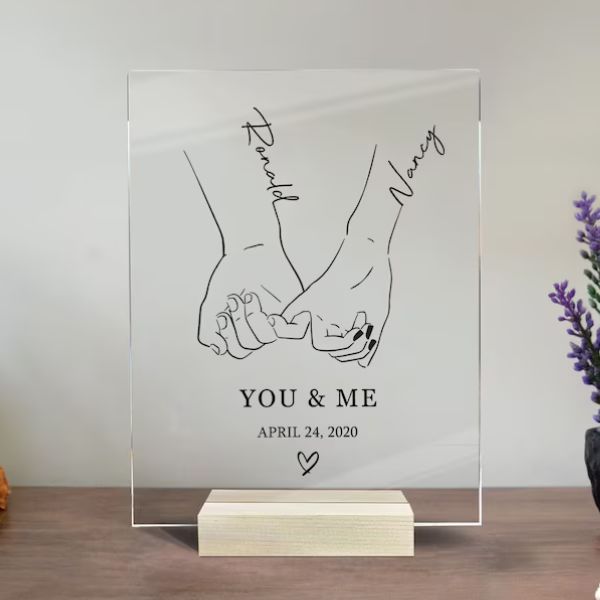 Personalized Hand Holding Line Art Anniversary Gifts, a simple yet profound 2 year anniversary gift.