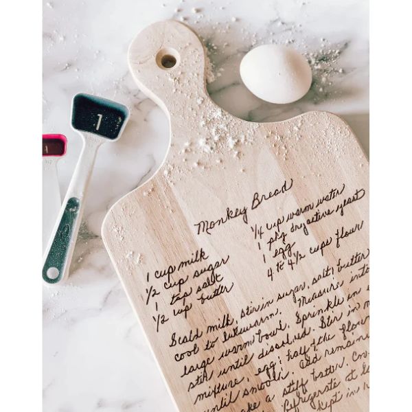 Personalized Handwritten Recipe-Engraved Bamboo Cutting Board is a sentimental gift for mom from her daughter