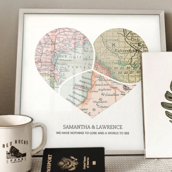 Personalized Heart Map Art Piece, a creative and meaningful anniversary gift for your girlfriend