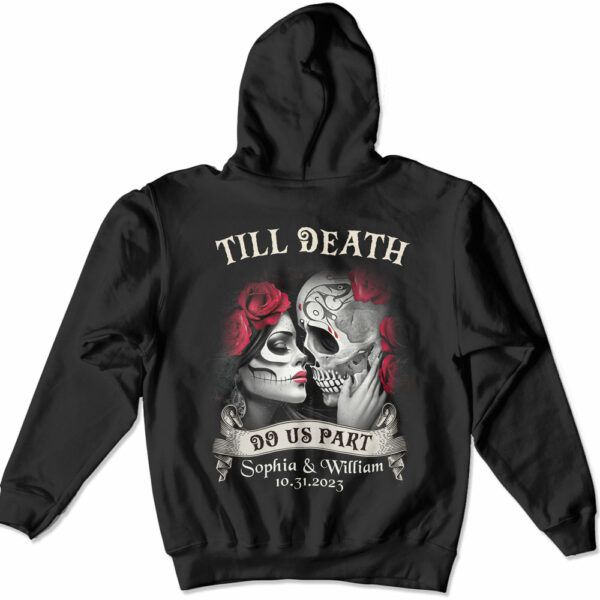 Personalized Hoodie For Couple Love Tattoo Skull showcases their edgy style together.