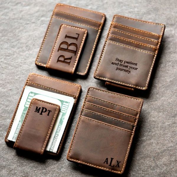 Personalized Leather Magnetic Money Clip is a stylish and practical gift for Grandpa.