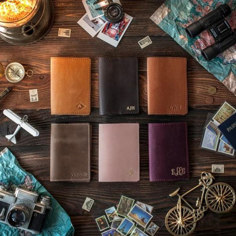 Customized leather passport cover, a stylish and practical retirement gift for traveling men.
