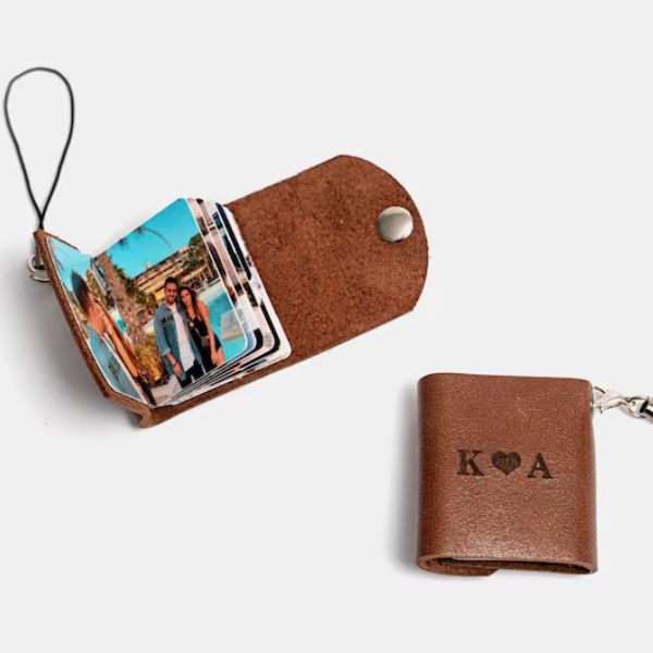 Personalized Leather Photo Keychain Book, compact and sentimental photo gifts for dad
