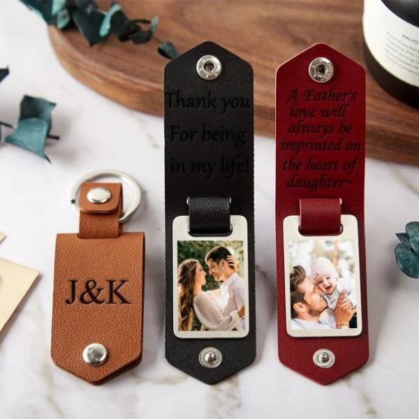Personalized Leather Photo Keychain, a practical and heartfelt anniversary gift for your girlfriend