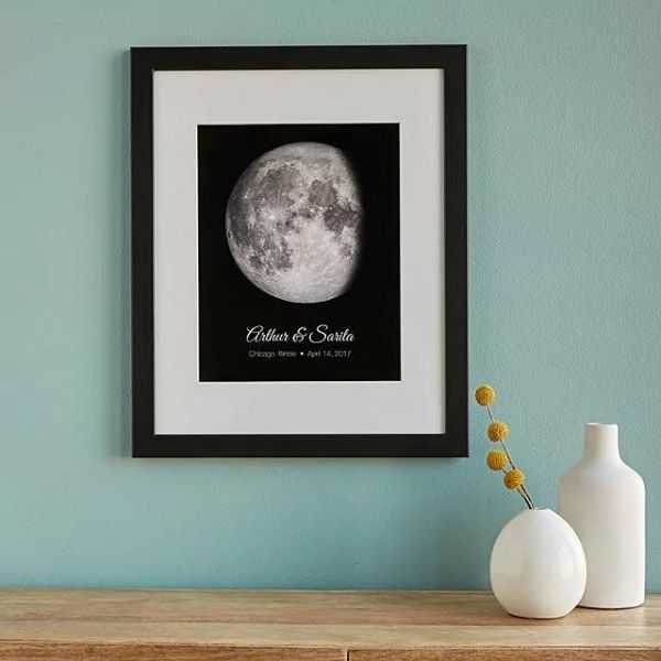 Personalized Lunar Phase of Love is a romantic 50th anniversary gift, capturing the moon's magic on a special date.