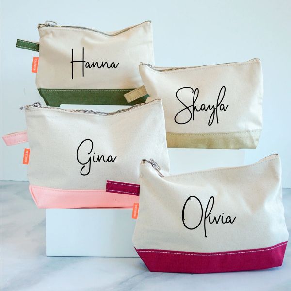 A personalized make-up bag, a practical yet stylish gift for your boyfriend's mom, perfect for her beauty essentials.