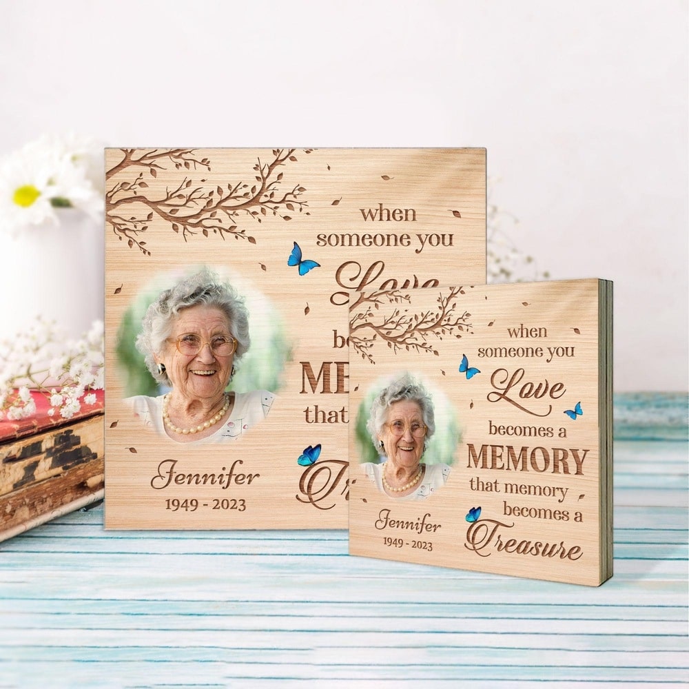 Handcrafted wooden memorial block with personalized message, a heartfelt tribute to honor and remember someone special