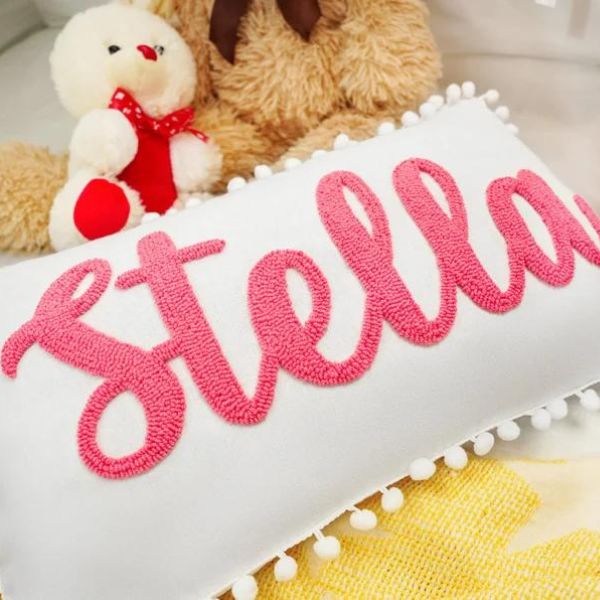 Personalized Name Punch Needle Pillow is a heartwarming addition to your Baby Day celebration.