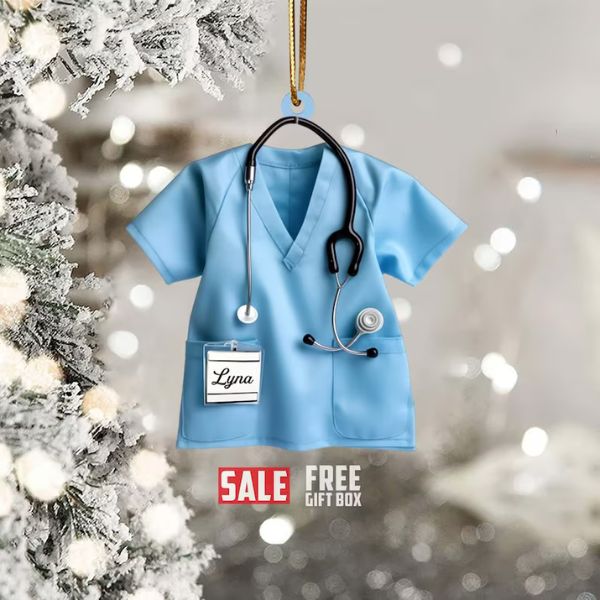 Personalized Nurse Scrubs Ornament brings a touch of nursing to the tree.
