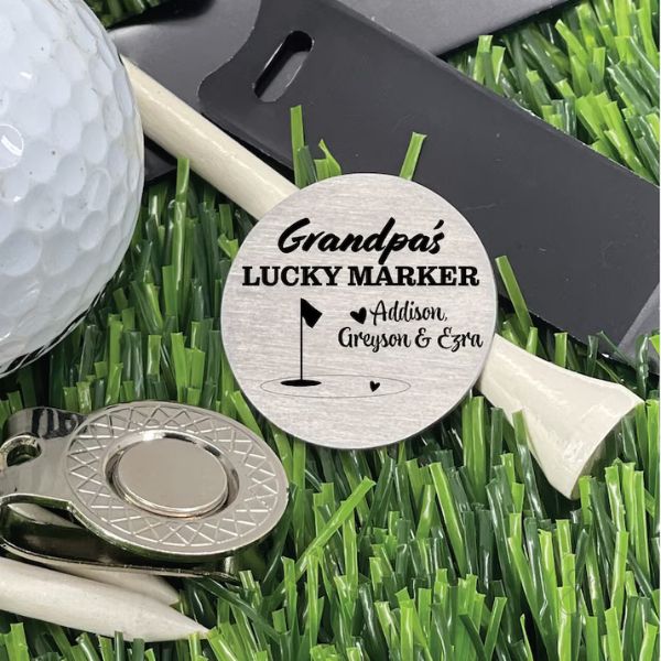 Personalized Papa's Lucky Golf Marker - a lucky charm for grandad birthday gifts.
