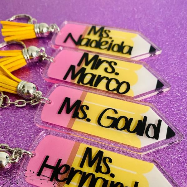 Personalized Pencil Keychain, a custom and practical daycare teacher gift.