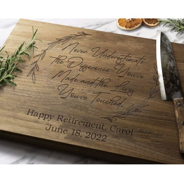 Personalized Retirement Cutting Board, a practical and memorable nurse retirement gift
