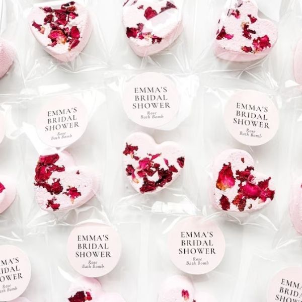 Personalized Rose Bath Bombs add a touch of luxury to baby shower favors.