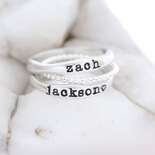 Personalized Stackable Name Ring is a meaningful and customizable mother of the bride gift.