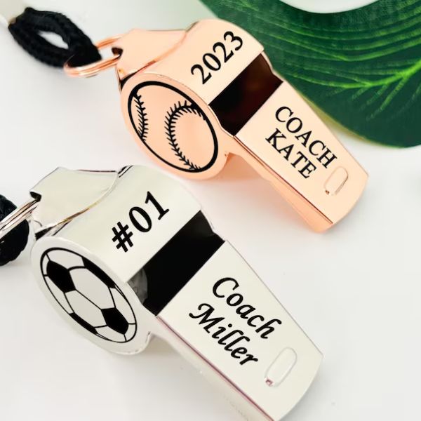 Personalized Stainless Whistle Necklace combines functionality with sentimentality, a unique choice in baseball coach gifts.