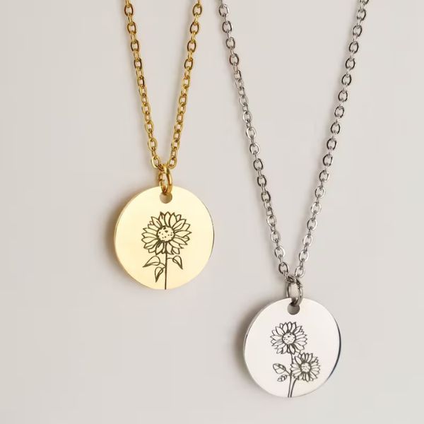 Personalized Sunflower Necklace, a delicate and custom piece for a 3 year anniversary gift.