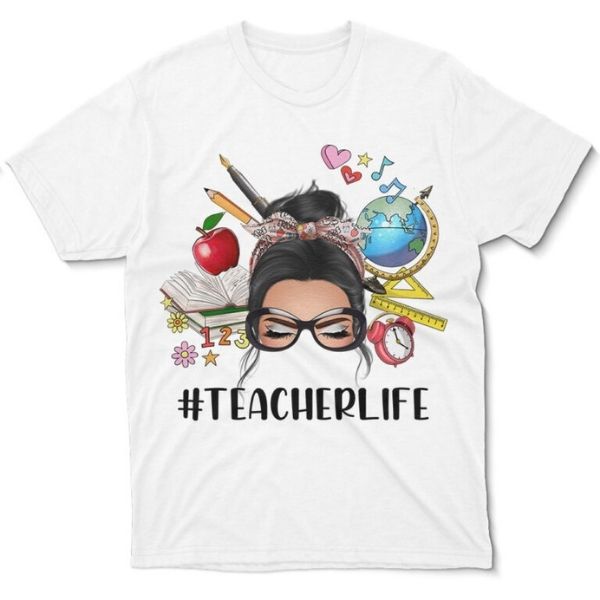 Personalized T-Shirt For Teachers with "Bun Hair Clip Art" for casual teacher appreciation gifts.