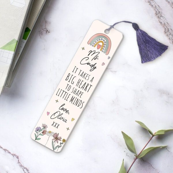 Personalized Teacher Acrylic Bookmark "It Takes A Big Heart" for touching teacher appreciation gifts.