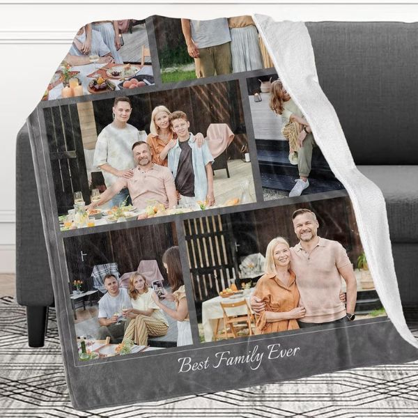 Personalized Throw Blanket with family images, cozy photo gifts for dad