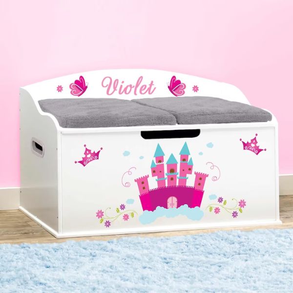 Personalized toy box is a custom storage solution for her toys, an ideal big sister to be gift.