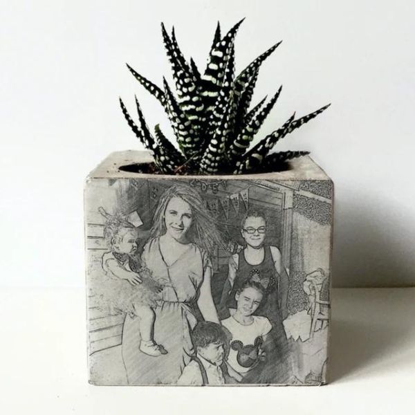 Personalized plant pot with family photo, unique gardening gift