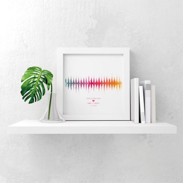 Heartwarming push gift for wife featuring a personalized watercolor baby heartbeat soundwave scan picture.