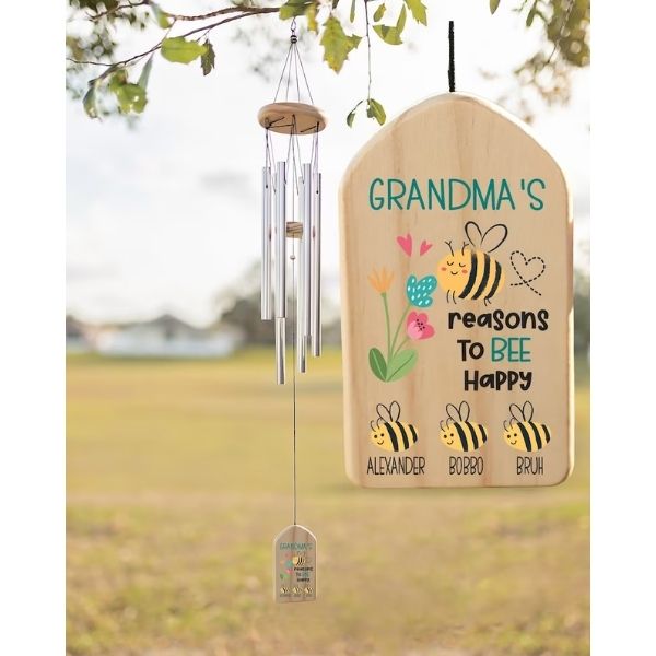 Personalized Wind Chime catching the breeze, a serene mothers day gifts for grandma choice.